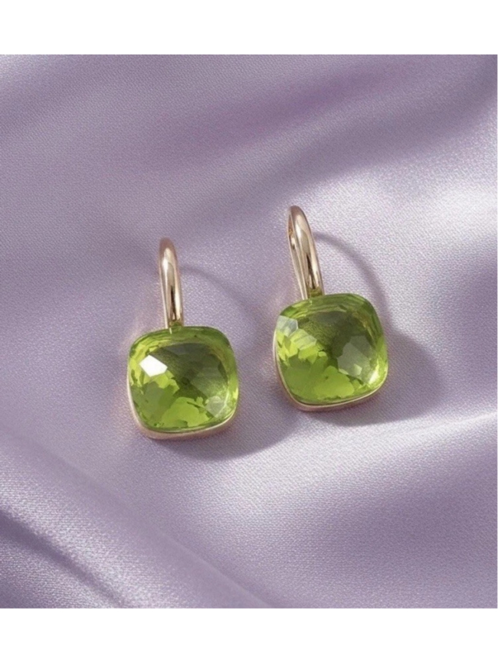 Anthropologie Bella Clear Crystal Earrings Gold VTG Boho Square Cushion Pompom